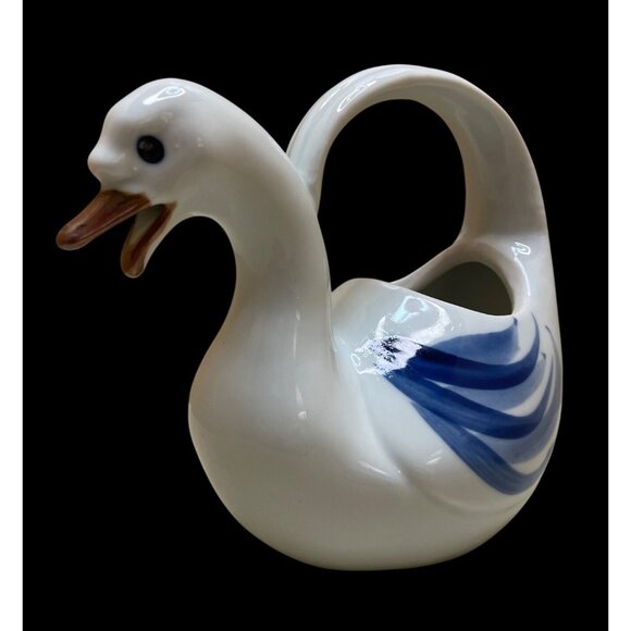Small Vintage Takahashi Blue Ware Porcelain Swan/Goose Planter, Watering, Vase - Picture 1 of 10